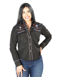 Centenario Womens Black Embroidered Western-style Blouse 126680