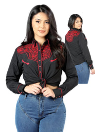 Womens  Black Embroidered Western-style Blouse 44186