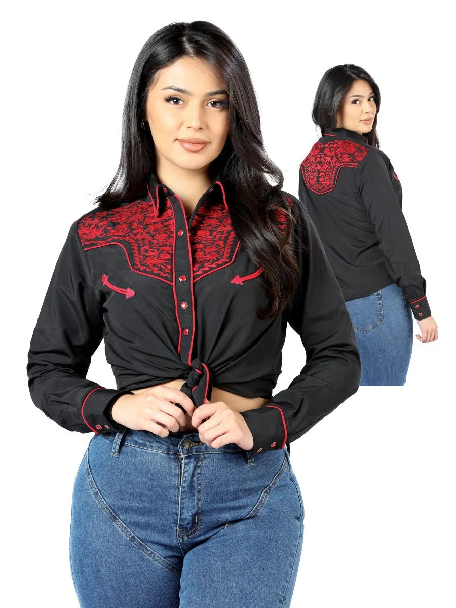 Womens  Black Embroidered Western-style Blouse 44186