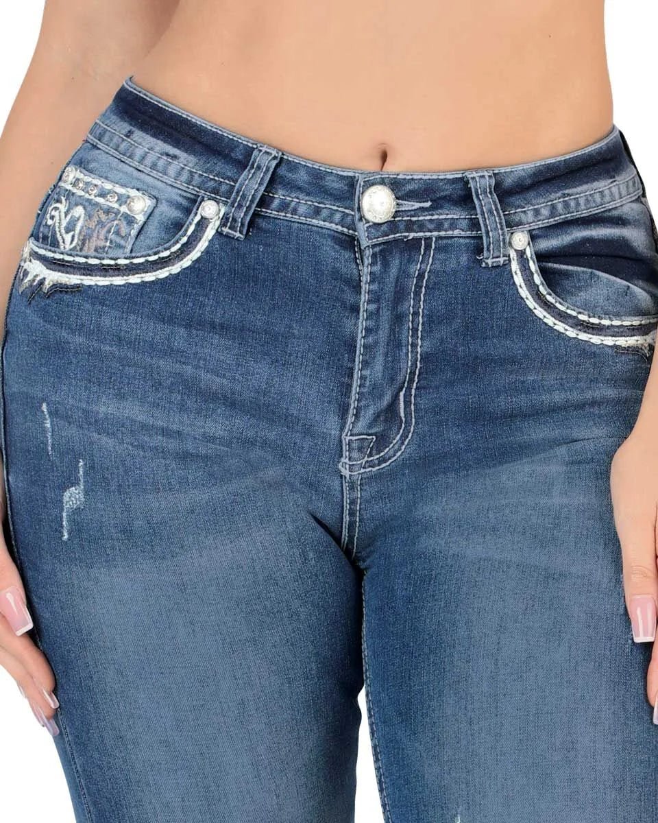 Women's Bootcut Denim Western Jeans - Medium Blue 762 - OriginalWestern.com