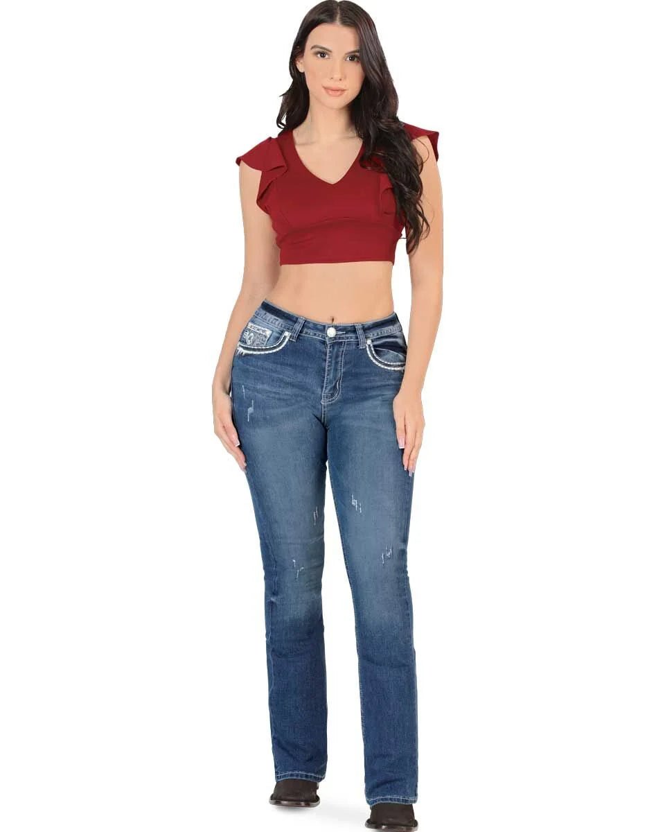 Women's Bootcut Denim Western Jeans - Medium Blue 762 - OriginalWestern.com