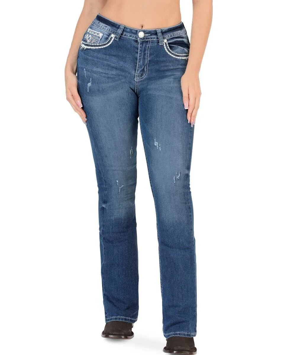 Women's Bootcut Denim Western Jeans - Medium Blue 762 - OriginalWestern.com