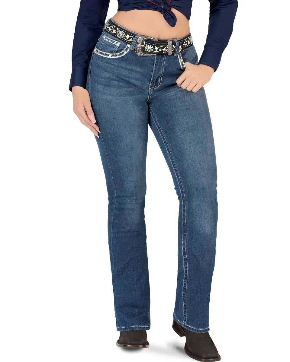 Women's Bootcut Denim Western Jeans - Medium Blue 764 - OriginalWestern.com