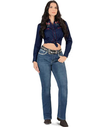 Women's Bootcut Denim Western Jeans - Medium Blue 764 - OriginalWestern.com