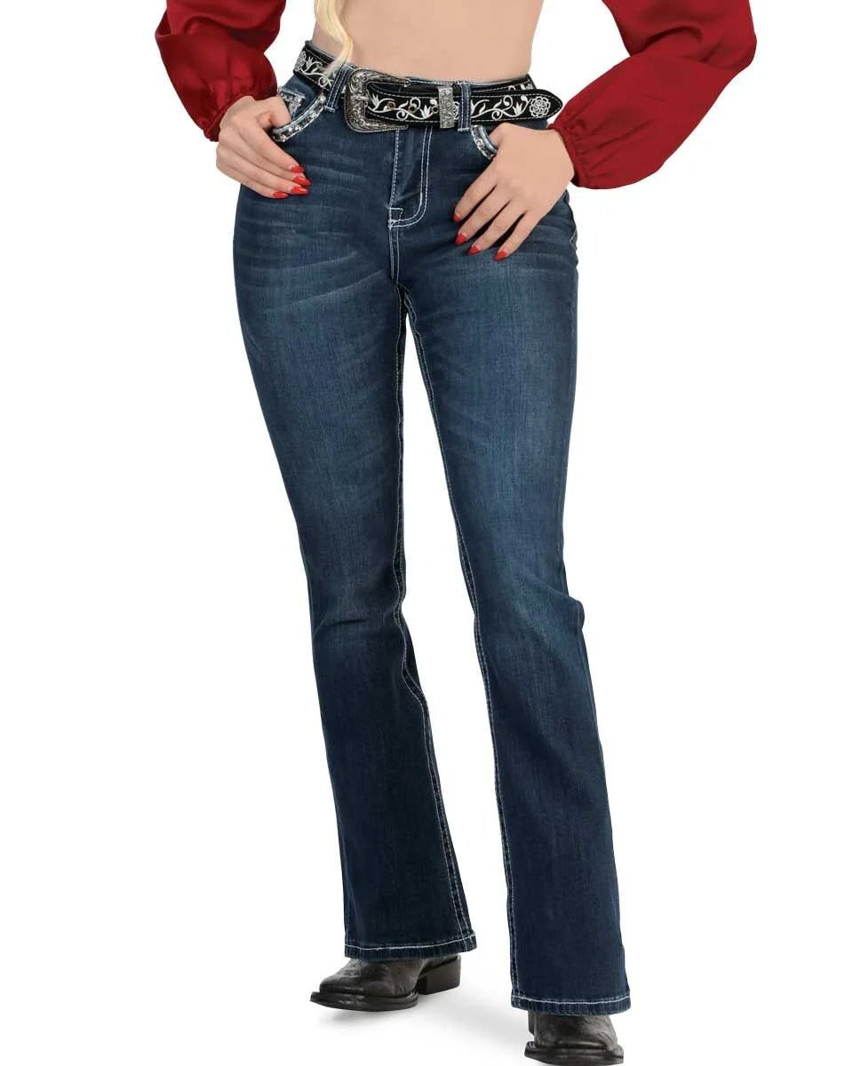 Women's Bootcut Denim Western Jeans - Medium Blue 768 - OriginalWestern.com
