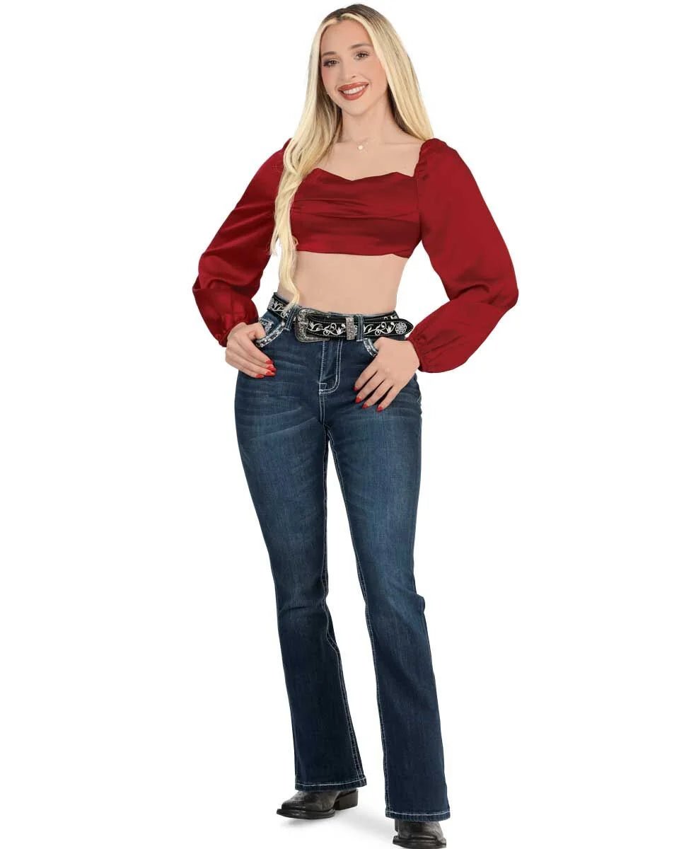 Women's Bootcut Denim Western Jeans - Medium Blue 768 - OriginalWestern.com