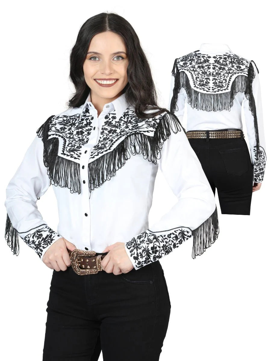 Centenario Womens Fringe White Embroidered Western-style Blouse 44179
