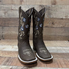 Women's Genuine Leather Cowgirl Boots Blue Flowers Est.115 Crazy Arena - OriginalWestern.com