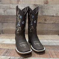 Women's Genuine Leather Cowgirl Boots Blue Flowers Est.115 Crazy Arena - OriginalWestern.com