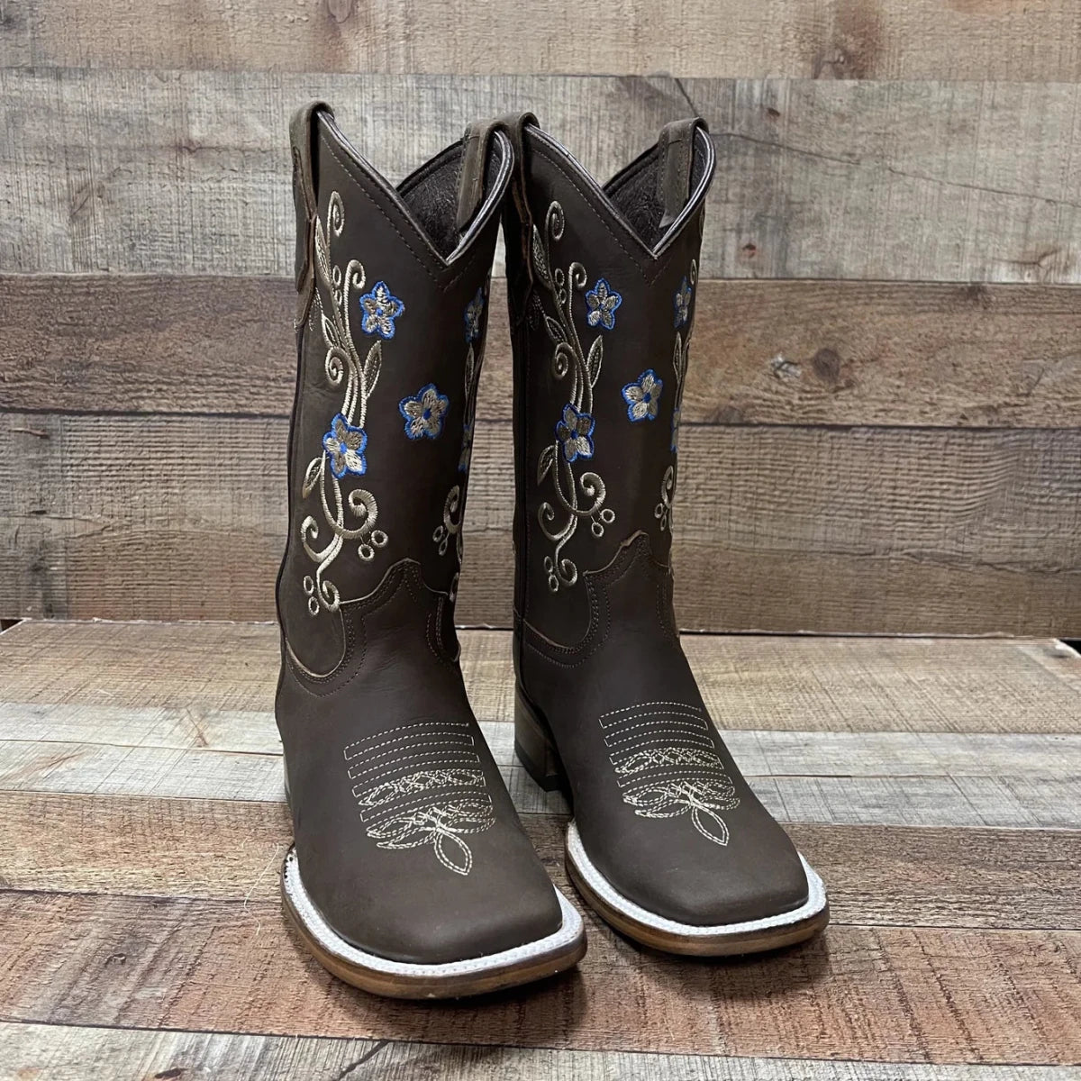 Women's Genuine Leather Cowgirl Boots Blue Flowers Est.115 Crazy Arena - OriginalWestern.com