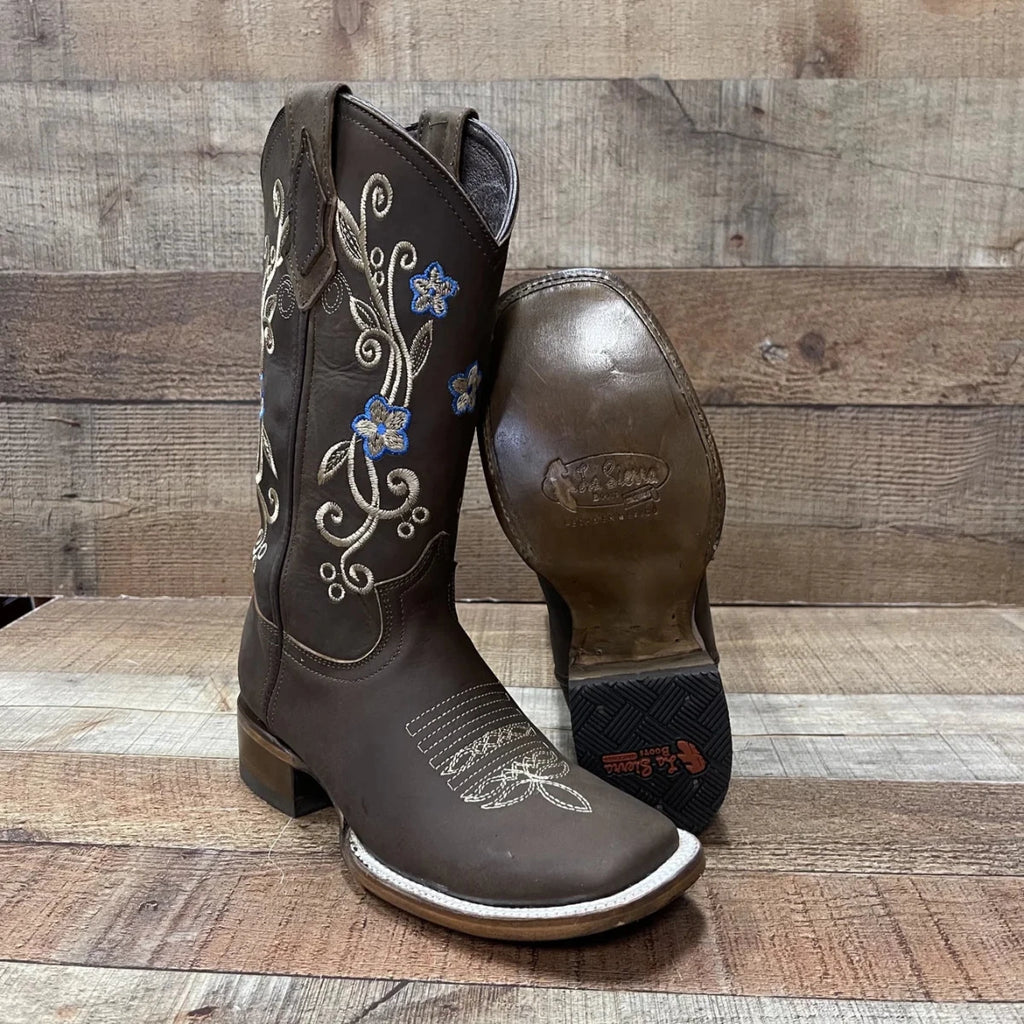 Women's Genuine Leather Cowgirl Boots Blue Flowers Est.115 Crazy Arena - OriginalWestern.com