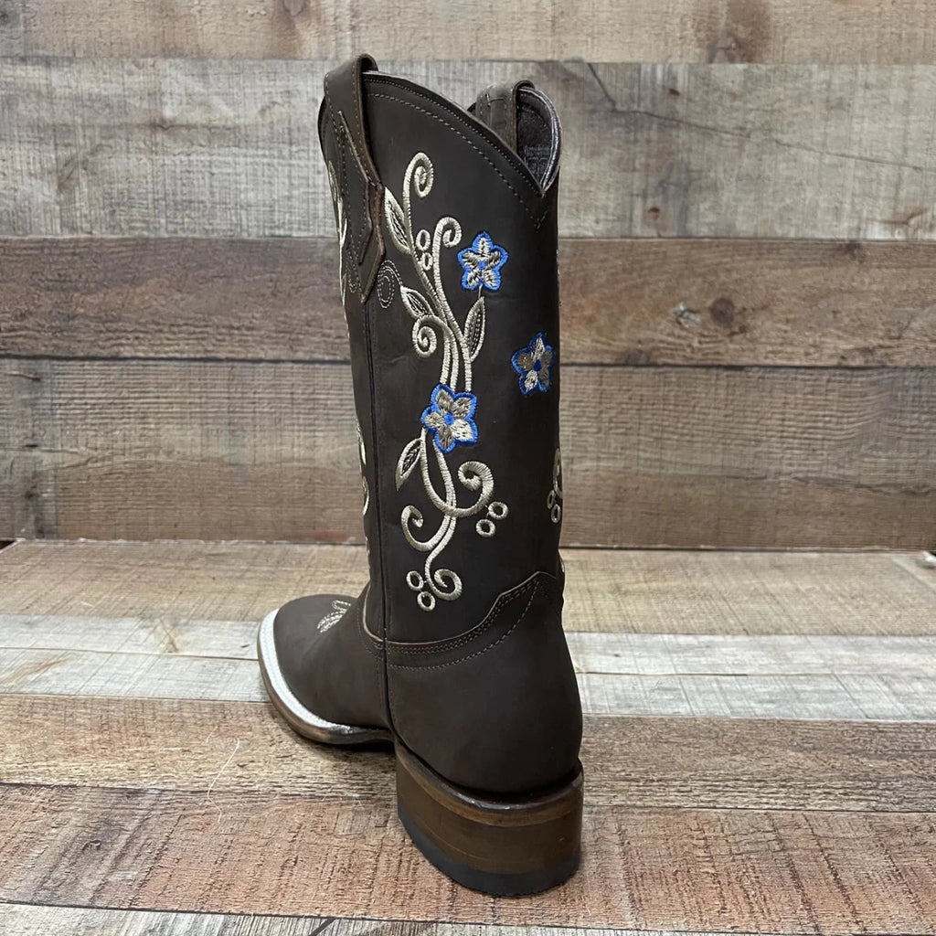 Women's Genuine Leather Cowgirl Boots Blue Flowers Est.115 Crazy Arena - OriginalWestern.com