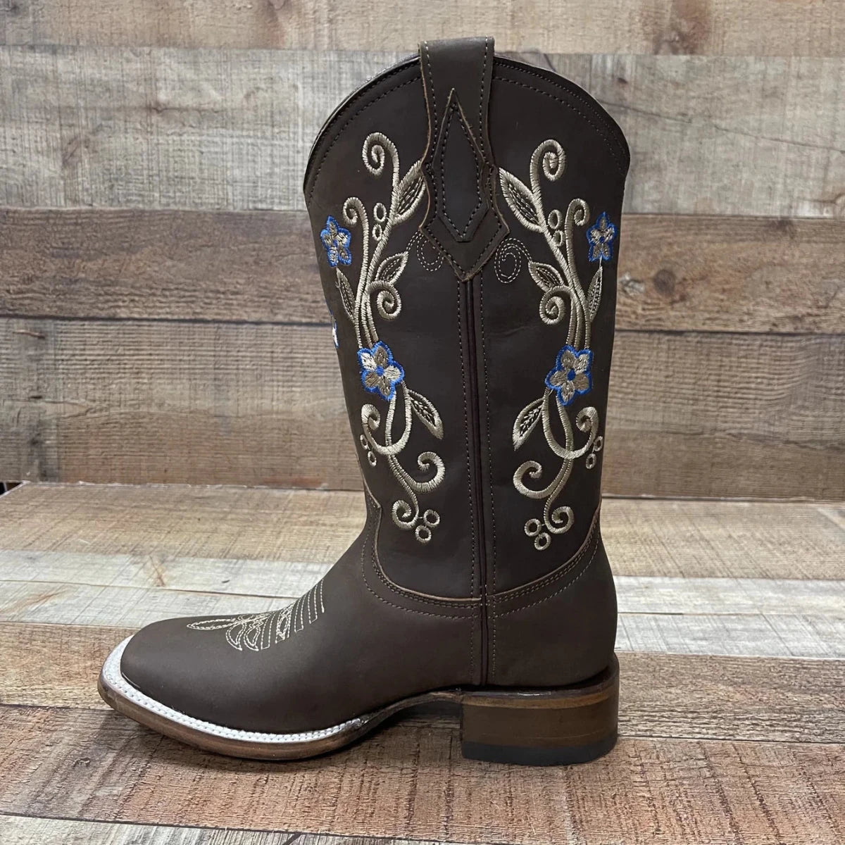 Women's Genuine Leather Cowgirl Boots Blue Flowers Est.115 Crazy Arena - OriginalWestern.com