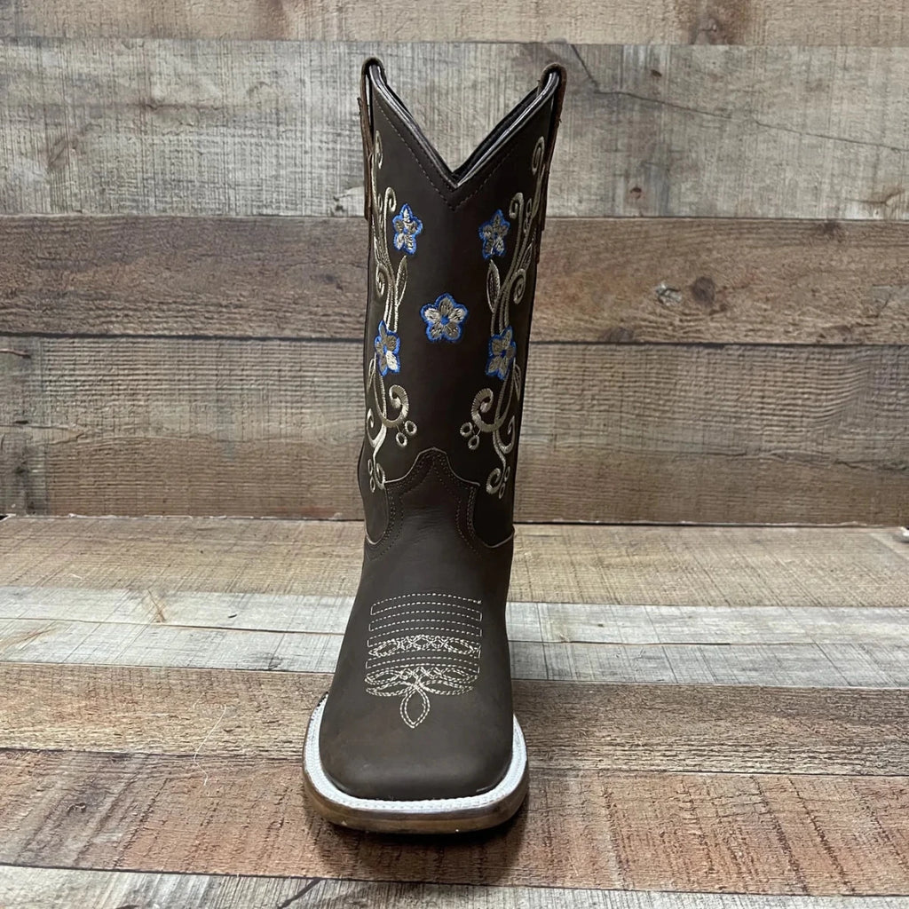 Women's Genuine Leather Cowgirl Boots Blue Flowers Est.115 Crazy Arena - OriginalWestern.com