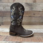 Women's Genuine Leather Cowgirl Boots Blue Flowers Est.115 Crazy Arena - OriginalWestern.com