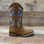 Women's Genuine Leather Cowgirl Boots Blue Flowers Est.251 Crazy Tang - OriginalWestern.com