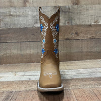 Women's Genuine Leather Cowgirl Boots Blue Flowers Est.251 Crazy Tang - OriginalWestern.com