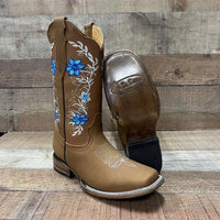 Women's Genuine Leather Cowgirl Boots Blue Flowers Est.251 Crazy Tang - OriginalWestern.com