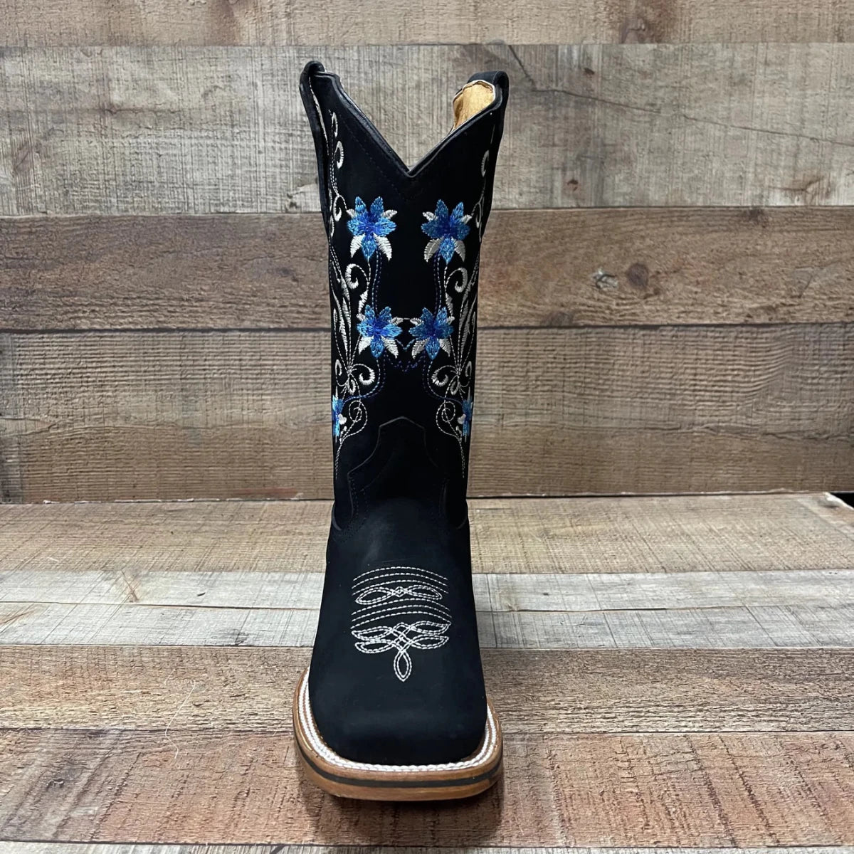 Women's Genuine Leather Cowgirl Boots Blue Flowers Est.805 Oleobuck - OriginalWestern.com