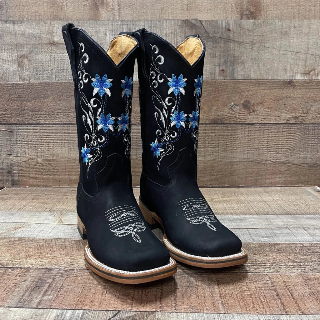 Women's Genuine Leather Cowgirl Boots Blue Flowers Est.805 Oleobuck - OriginalWestern.com