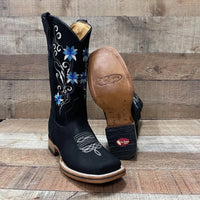 Women's Genuine Leather Cowgirl Boots Blue Flowers Est.805 Oleobuck - OriginalWestern.com
