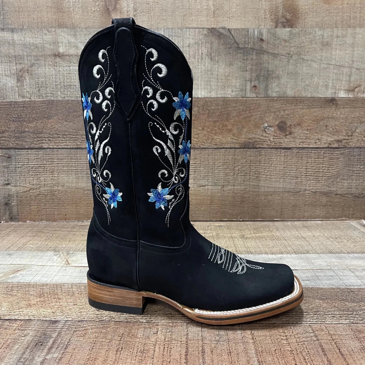 Women's Genuine Leather Cowgirl Boots Blue Flowers Est.805 Oleobuck - OriginalWestern.com