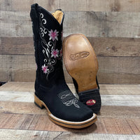 Women's Genuine Leather Cowgirl Boots Pink Flowers Est. 804 Black - OriginalWestern.com