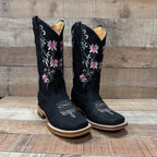 Women's Genuine Leather Cowgirl Boots Pink Flowers Est. 804 Black - OriginalWestern.com