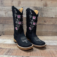 Women's Genuine Leather Cowgirl Boots Pink Flowers Est. 804 Black - OriginalWestern.com
