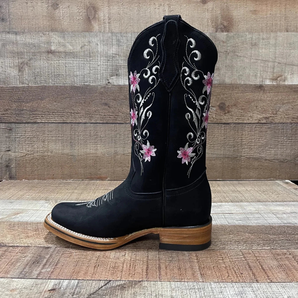 Women's Genuine Leather Cowgirl Boots Pink Flowers Est. 804 Black - OriginalWestern.com