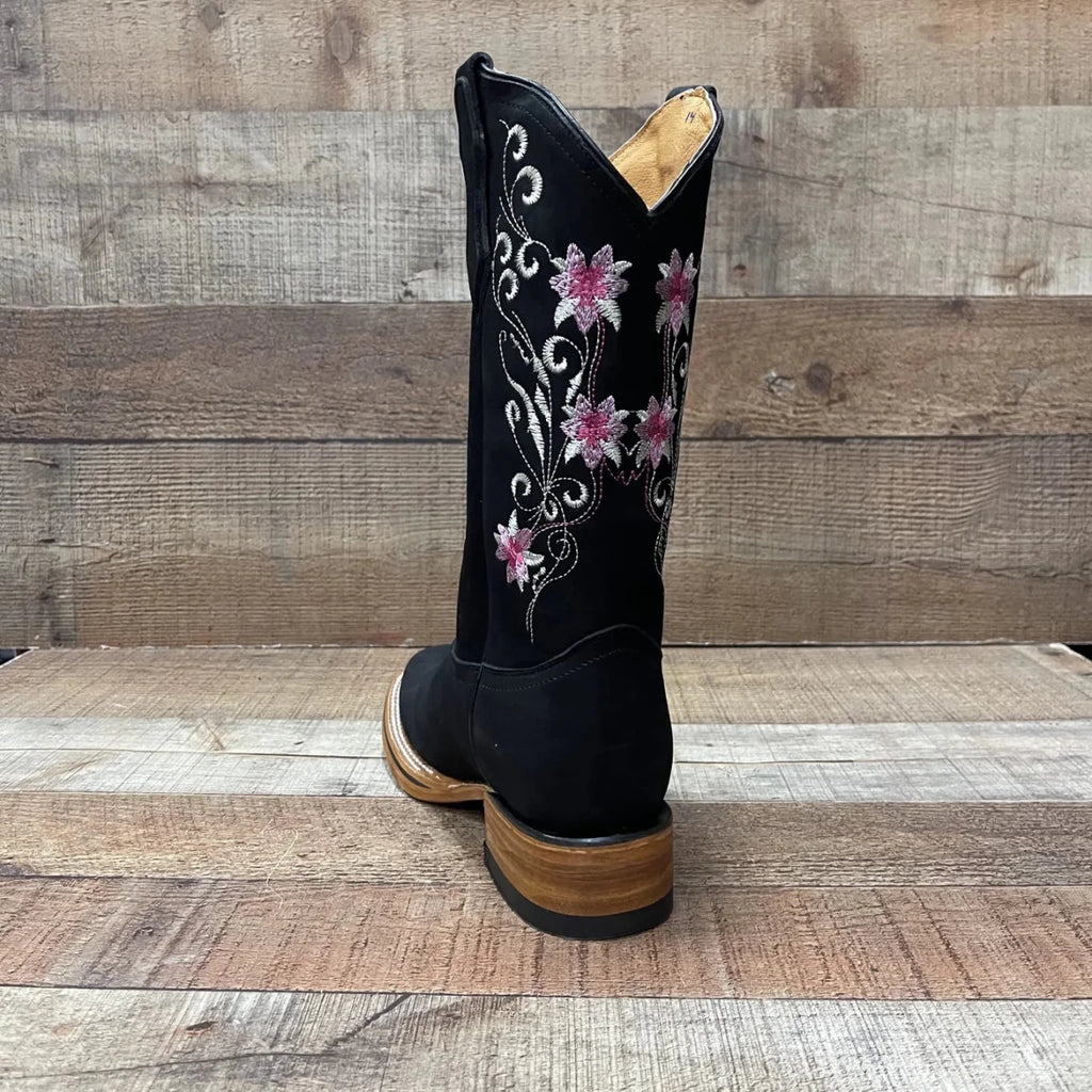Women's Genuine Leather Cowgirl Boots Pink Flowers Est. 804 Black - OriginalWestern.com