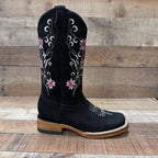Women's Genuine Leather Cowgirl Boots Pink Flowers Est. 804 Black - OriginalWestern.com
