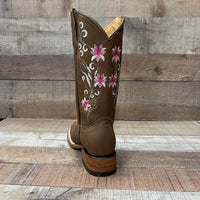 Women's Genuine Leather Cowgirl Boots Pink Flowers Est. 804 Tan - OriginalWestern.com