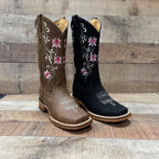 Women's Genuine Leather Cowgirl Boots Pink Flowers Est. 804 Tan - OriginalWestern.com