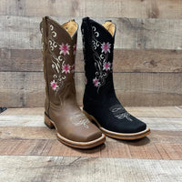 Women's Genuine Leather Cowgirl Boots Pink Flowers Est. 804 Tan - OriginalWestern.com