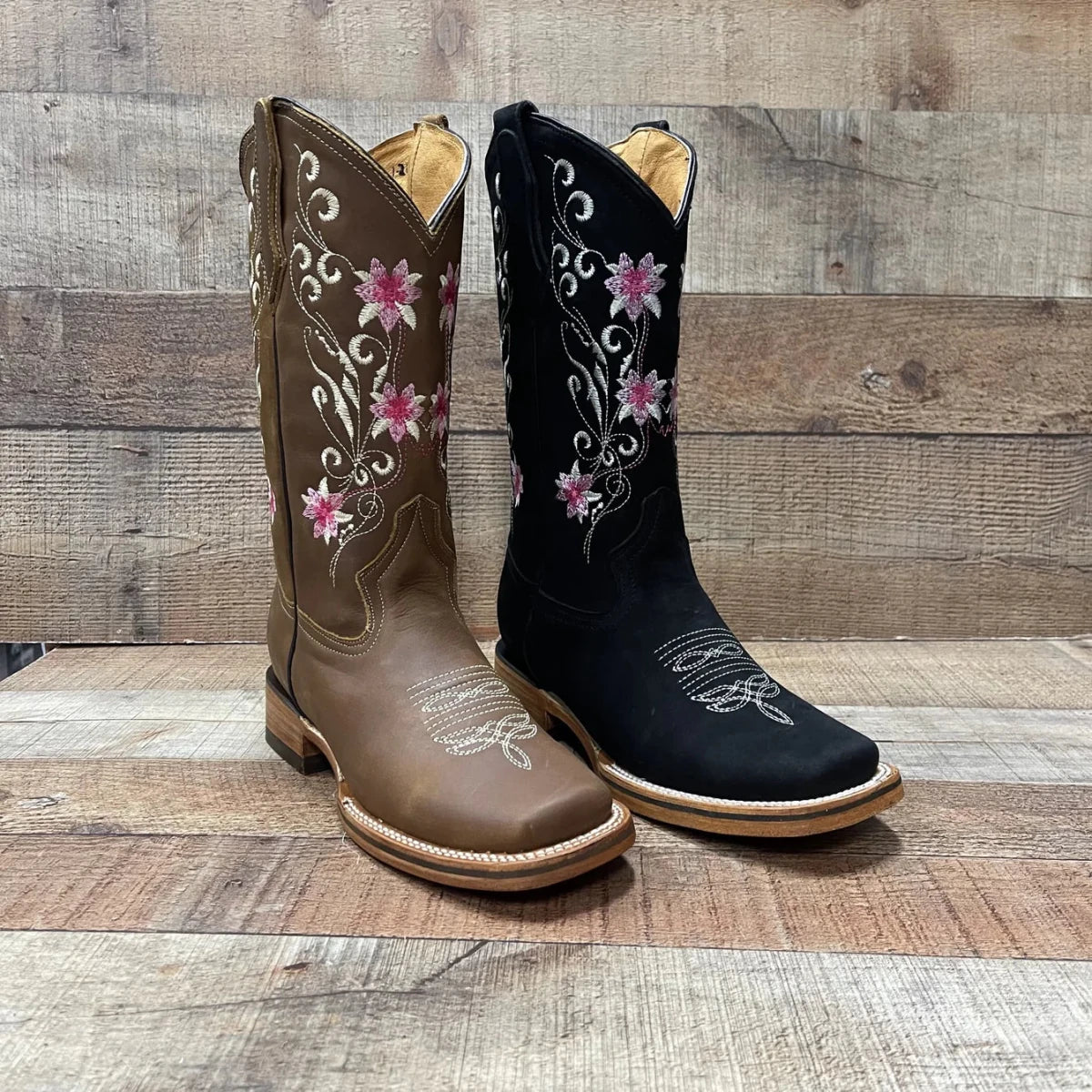 Women's Genuine Leather Cowgirl Boots Pink Flowers Est. 804 Tan - OriginalWestern.com