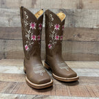 Women's Genuine Leather Cowgirl Boots Pink Flowers Est. 804 Tan - OriginalWestern.com