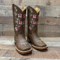 Women's Genuine Leather Cowgirl Boots Pink Flowers Est. 804 Tan - OriginalWestern.com