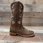 Women's Genuine Leather Cowgirl Boots Pink Flowers Est. 804 Tan - OriginalWestern.com