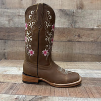 Women's Genuine Leather Cowgirl Boots Pink Flowers Est. 804 Tan - OriginalWestern.com