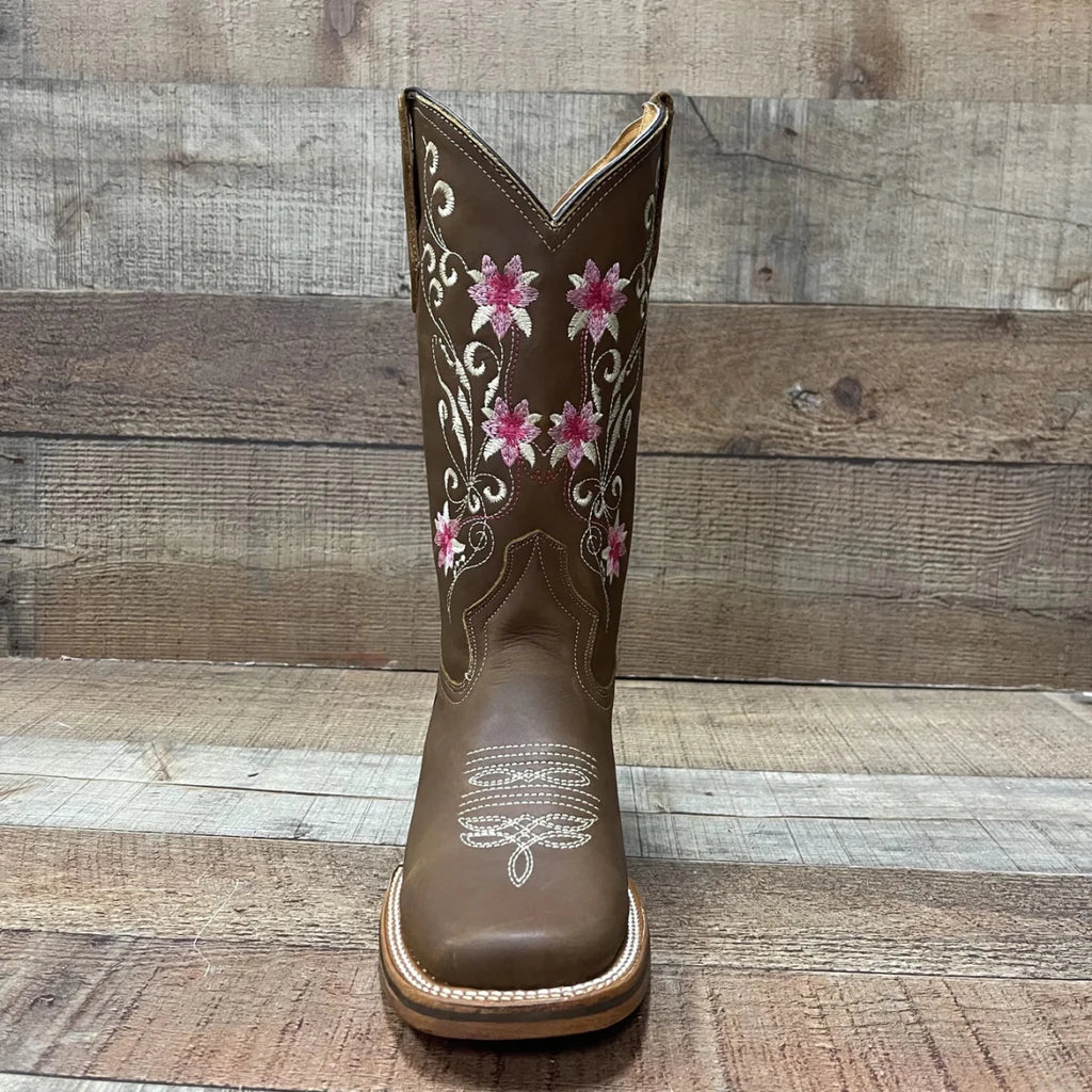 Women's Genuine Leather Cowgirl Boots Pink Flowers Est. 804 Tan - OriginalWestern.com