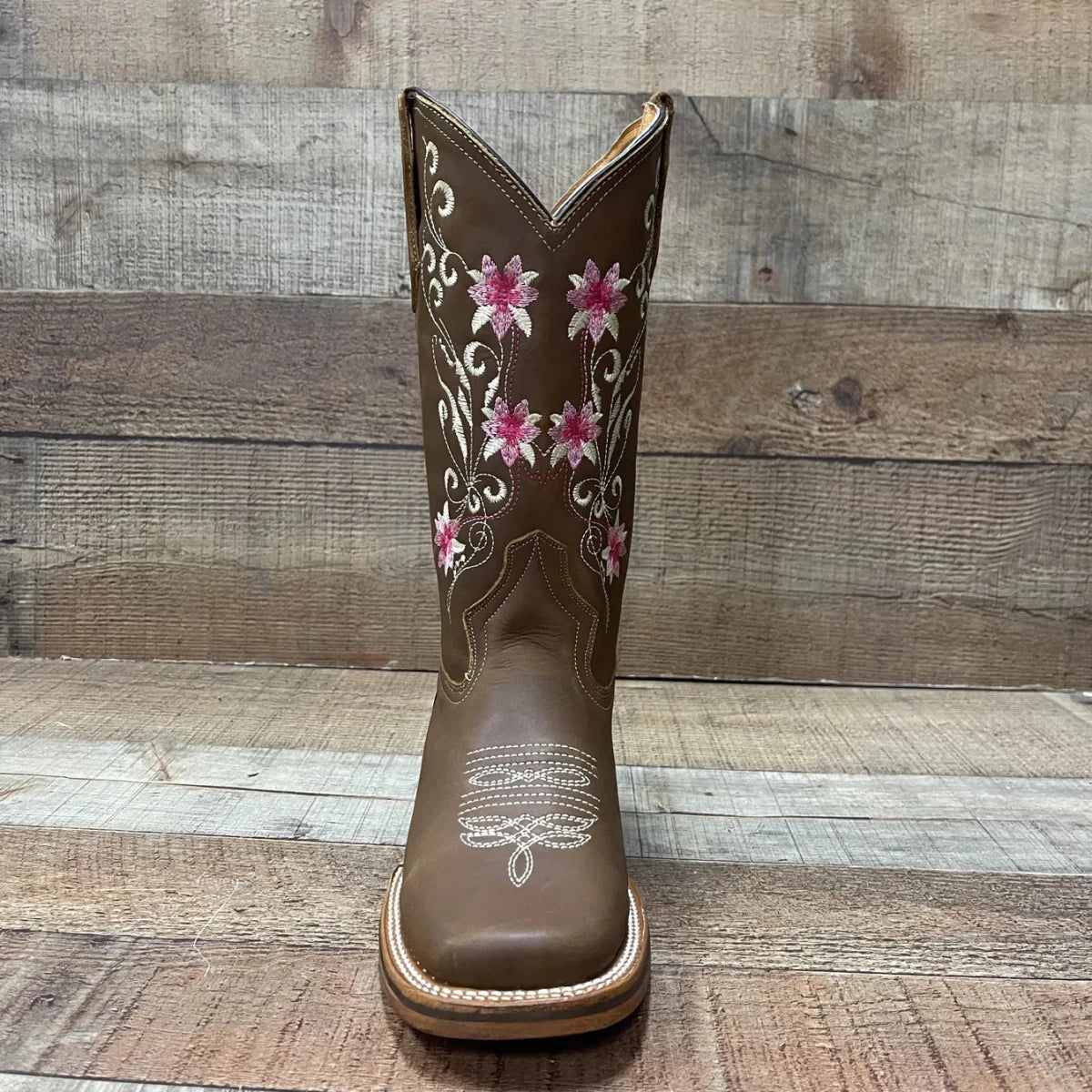 Women's Genuine Leather Cowgirl Boots Pink Flowers Est. 804 Tan - OriginalWestern.com