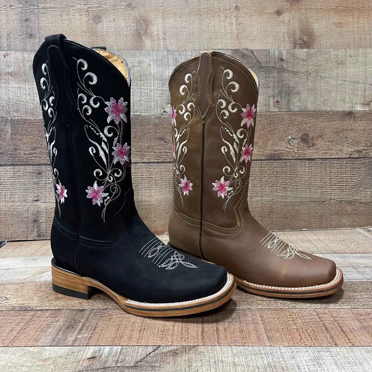 Women's Genuine Leather Cowgirl Boots Pink Flowers Est. 804 Tan - OriginalWestern.com