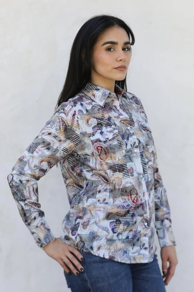 Women's Modern Fit Stretch Foil Fashion Shirt