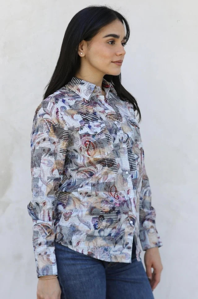 Women's Modern Fit Stretch Foil Fashion Shirt