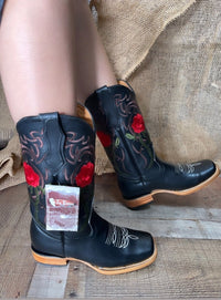 Women's Rodeo Napa Leather Sole Cowgirl Boots Est. 703 Black - OriginalWestern.com