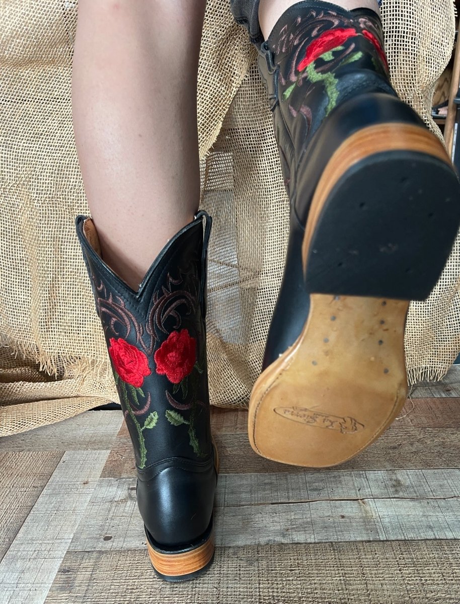 Women's Rodeo Napa Leather Sole Cowgirl Boots Est. 703 Black - OriginalWestern.com