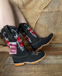 Women's Rodeo Western Cowgirl Boots Red Roses Embroidered Desing Est. 803 Black - OriginalWestern.com