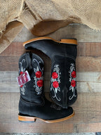 Women's Rodeo Western Cowgirl Boots Red Roses Embroidered Desing Est. 803 Black - OriginalWestern.com