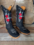 Women's Rodeo Western Cowgirl Boots Red Roses Embroidered Desing Est. 803 Black - OriginalWestern.com